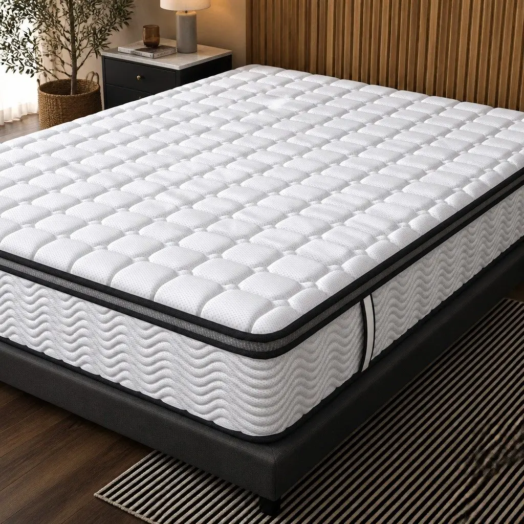 Queen Pocket Spring Mattress Medium-Firm 5-Zone Hybrid Foam Support Bed
