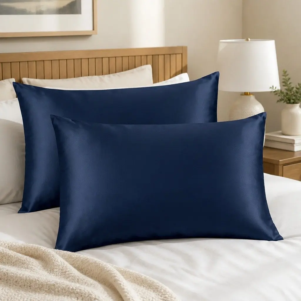 51x76cm Navy Mulberry Silk Pillowcase Twin Pack