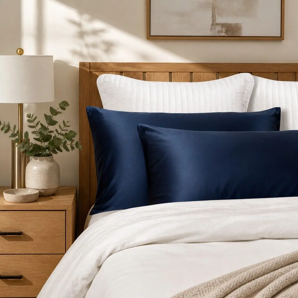 Mulberry Silk Pillowcase Twin Pack for Sleep 51x76cm Navy Hypoallergenic Breathable