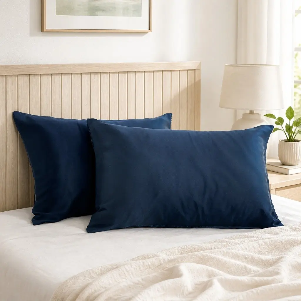 Mulberry Silk Pillowcase Twin Pack for Sleep 51x76cm Navy Hypoallergenic Breathable