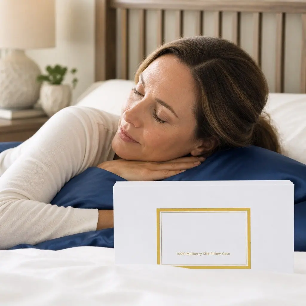 Mulberry Silk Pillowcase Twin Pack for Sleep 51x76cm Navy Hypoallergenic Breathable
