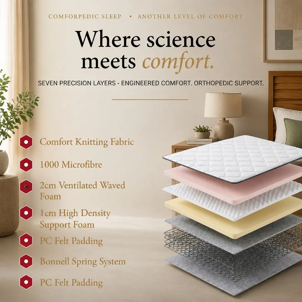 King Mattress for Bedroom 183cm 21cm Depth 5-Zone Pressure Relief Foam Support Bonnell Spring Construction