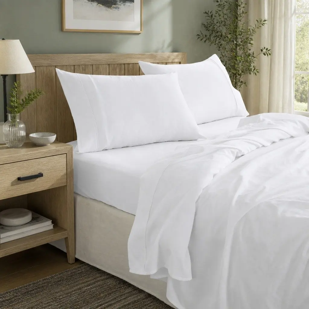 Queen Bamboo Cotton Sheet Set 1000TC Flat Fitted Pillowcases Bedding White