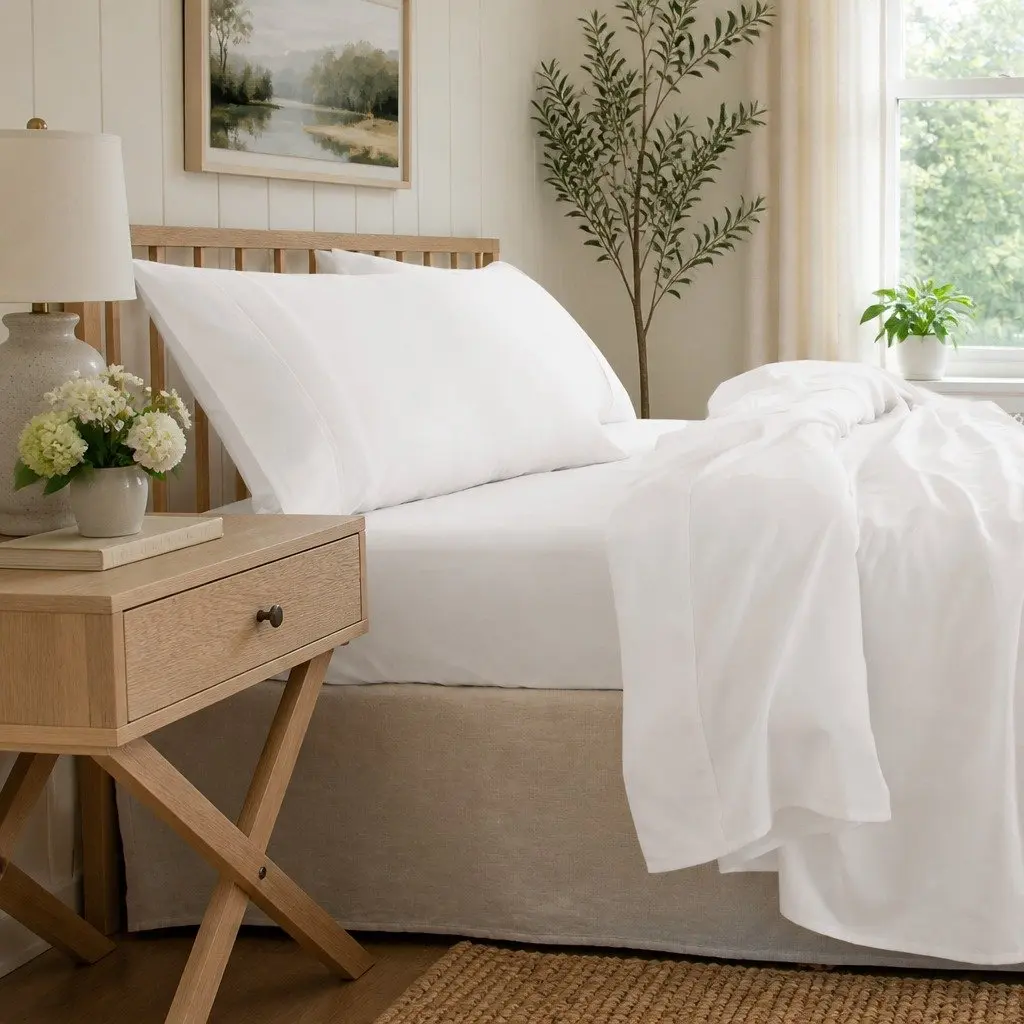 Queen Bamboo Cotton Sheet Set 1000TC Flat Fitted Pillowcases Bedding White