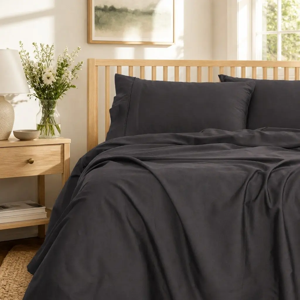 Queen Bamboo Cotton Sheet Set 1000TC Flat Fitted Pillowcases Bedroom Bedding