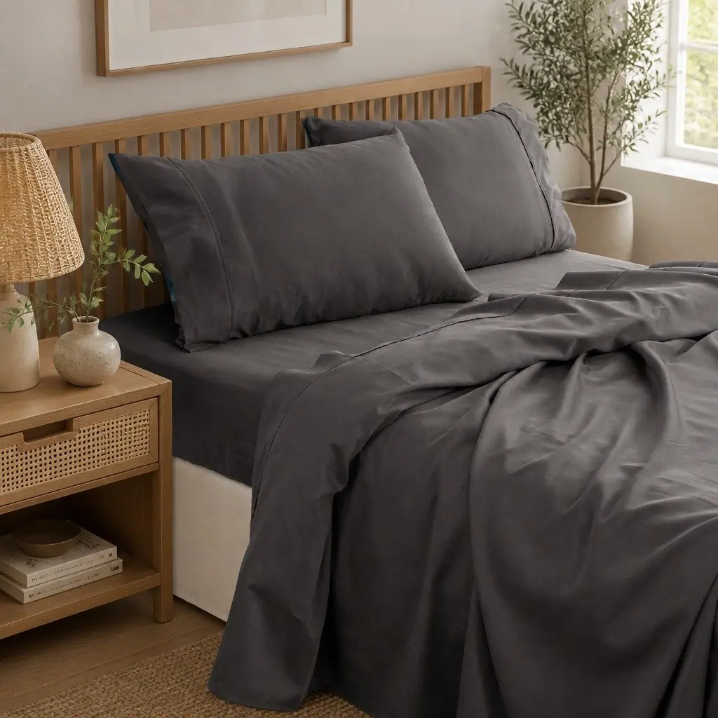 Bamboo Cotton Sheet Set Queen Bedroom 1000TC Flat Fitted Pillowcases