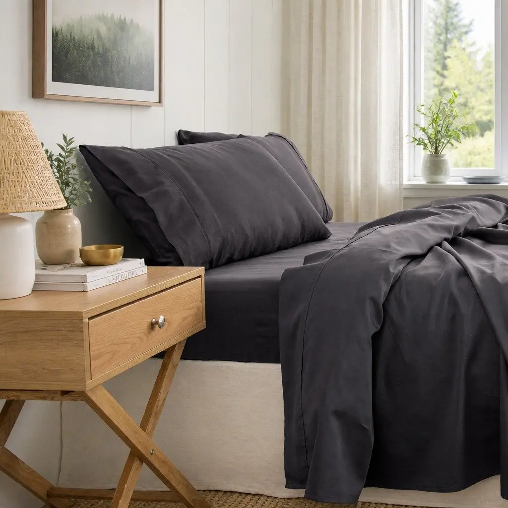 King Bamboo Cotton Sheet Set 1000TC Flat Fitted Pillowcases Bedroom Linen Pewter