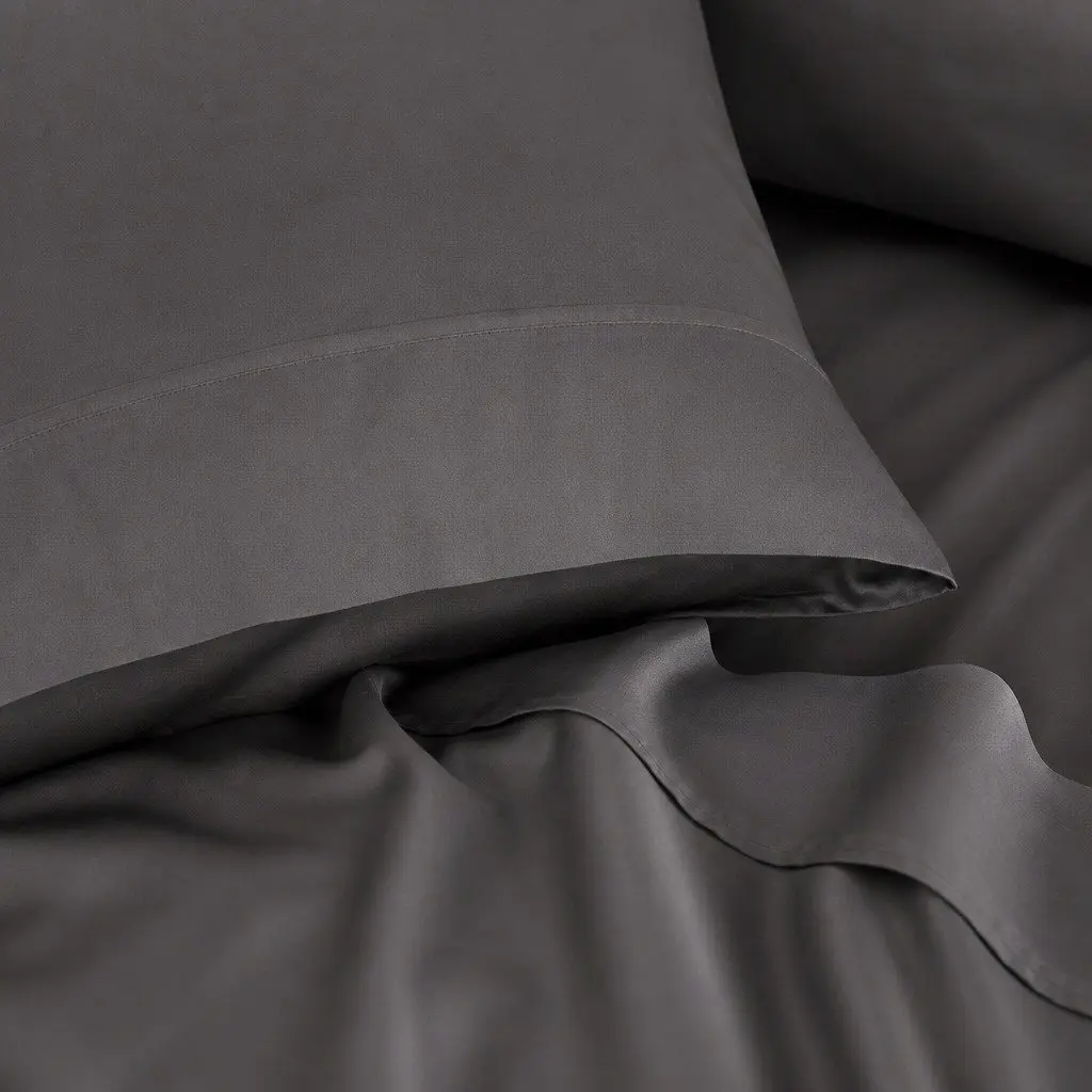 King Bamboo Cotton Sheet Set 1000TC Flat Fitted Pillowcases Bedroom Linen Pewter