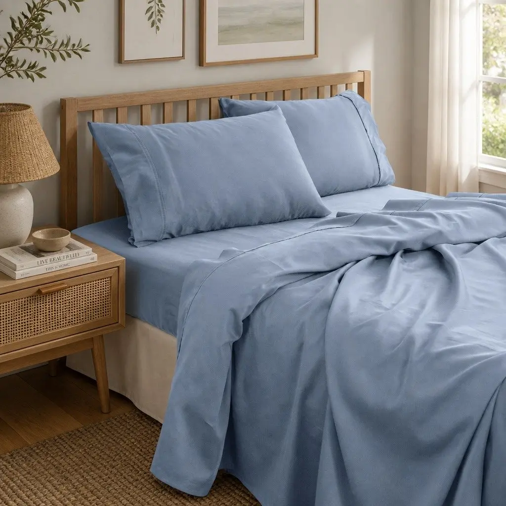 Bamboo Cotton Sheet Set King Size Blue Fog