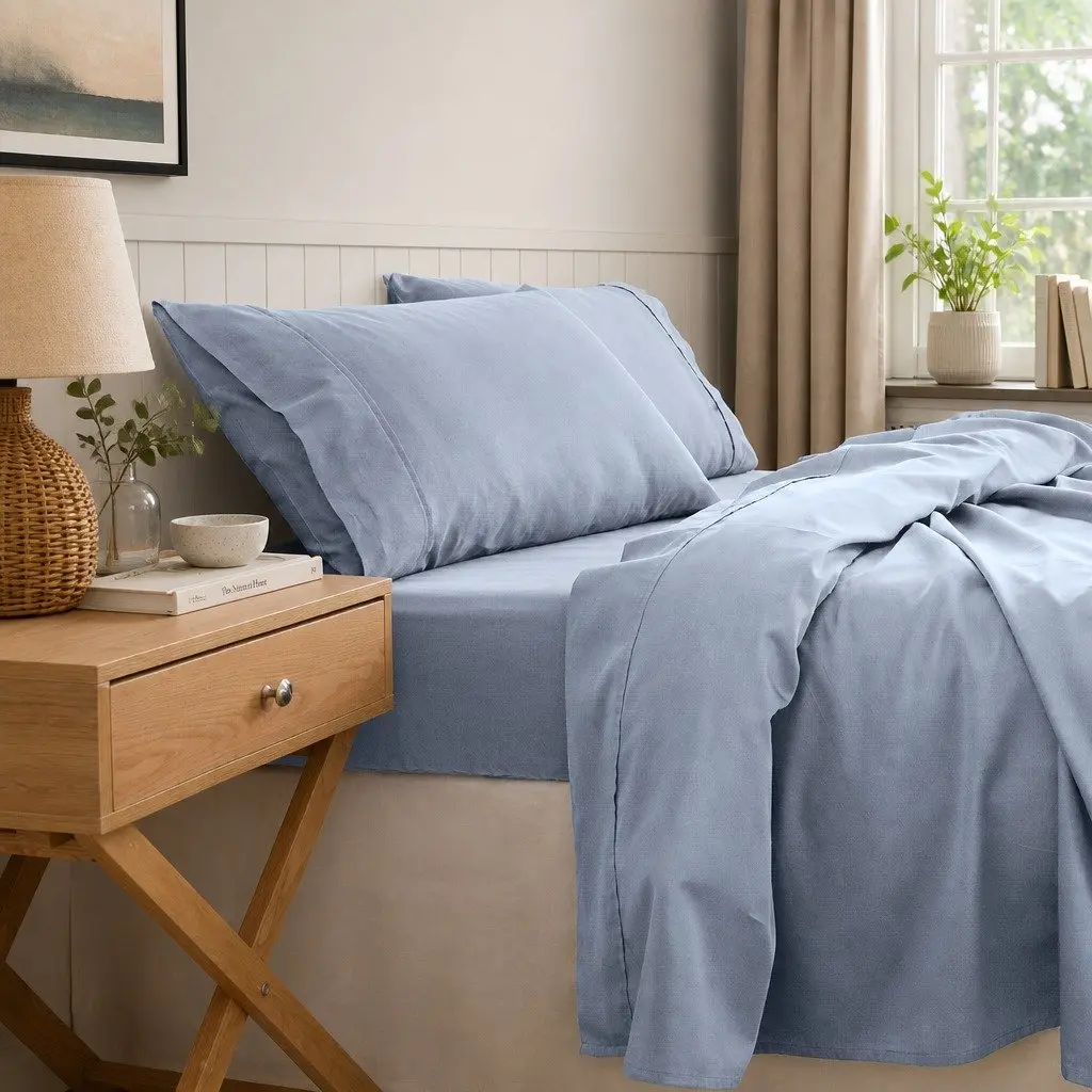 Bamboo Cotton Sheet Set King Size Blue Fog