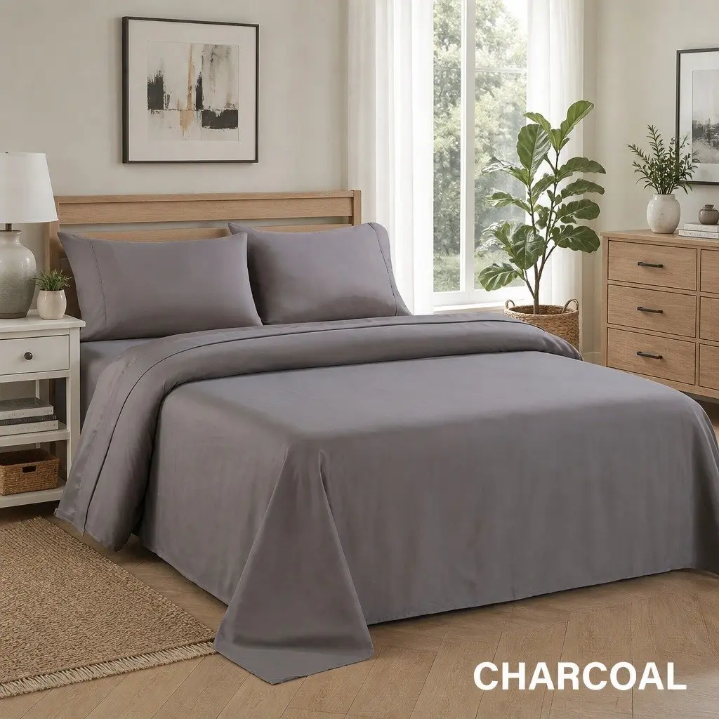 4 Piece Sheet Set Double Bed 1200TC Ultrasoft Satin Weave Flat Fitted