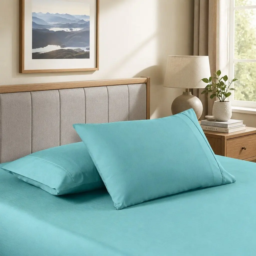 Bamboo Cooling Sheet Set 2000TC Single Bed Aqua Soft Breathable Moisture Wicking