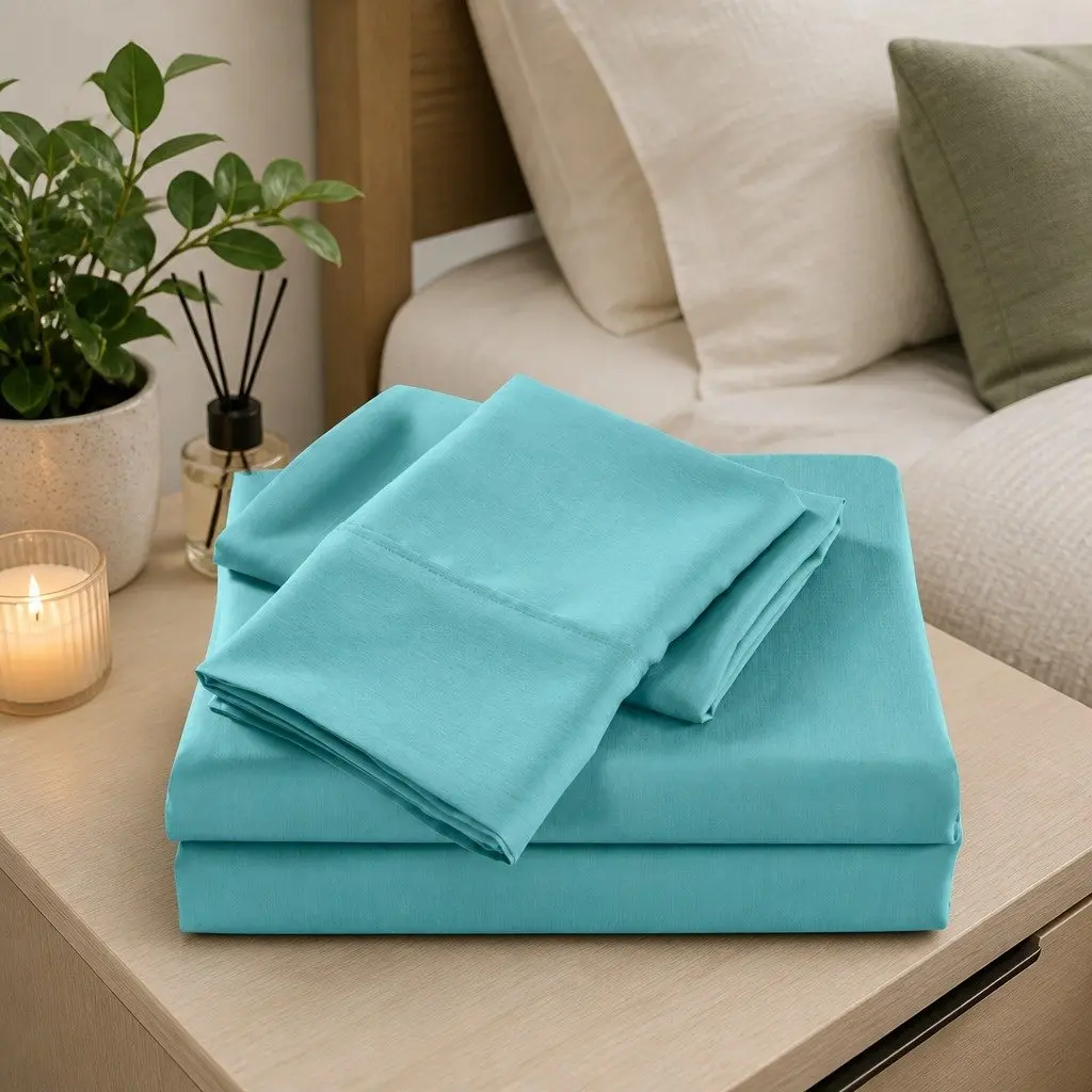 Bamboo Cooling Sheet Set 2000TC Single Bed Aqua Soft Breathable Moisture Wicking