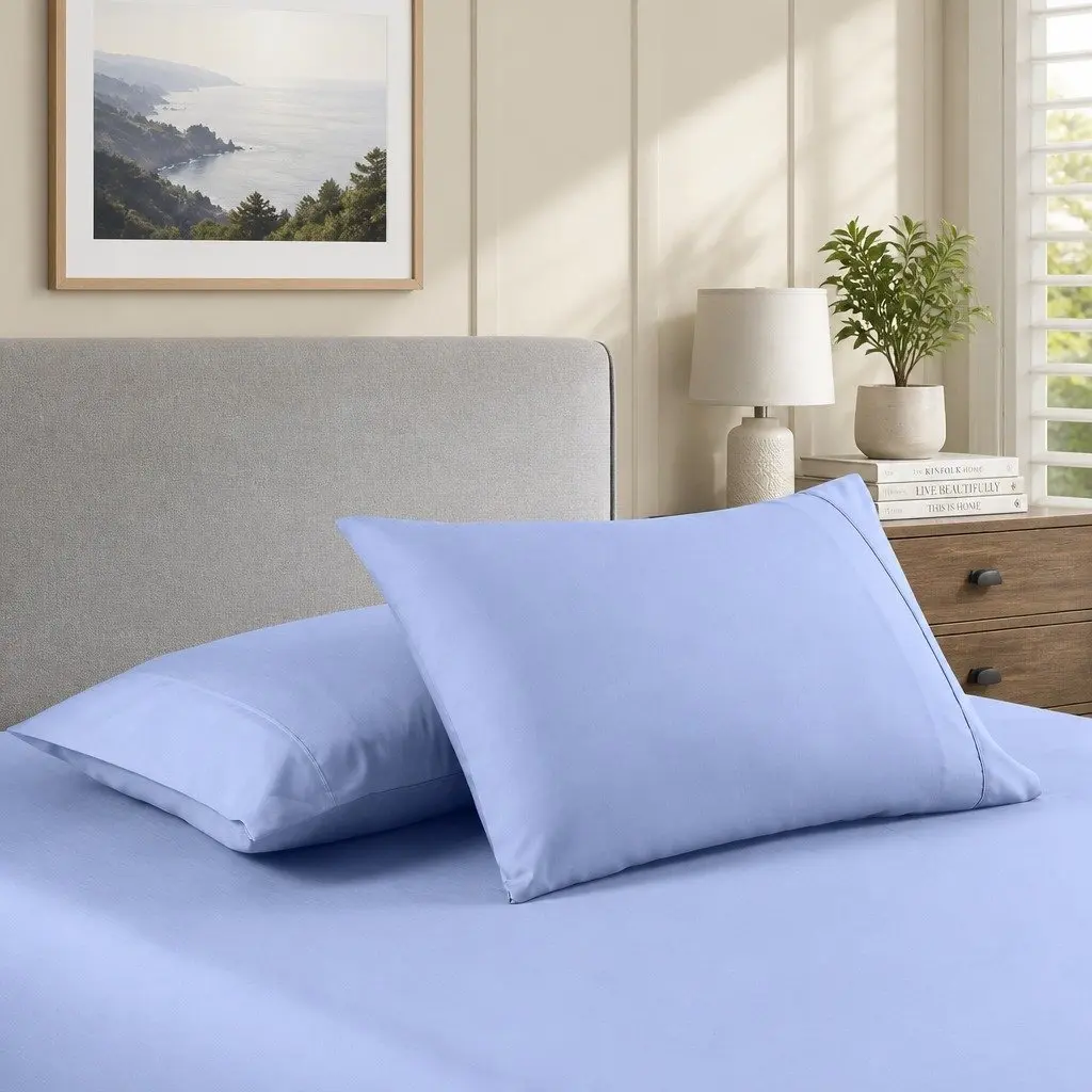 Bamboo Cooling Sheet Set 2000TC Single Bed Flat Fitted Pillowcases Light Blue