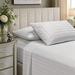 Sheet Set King Damask Stripe 1200 Thread Count Cotton Blend Sateen Bedding