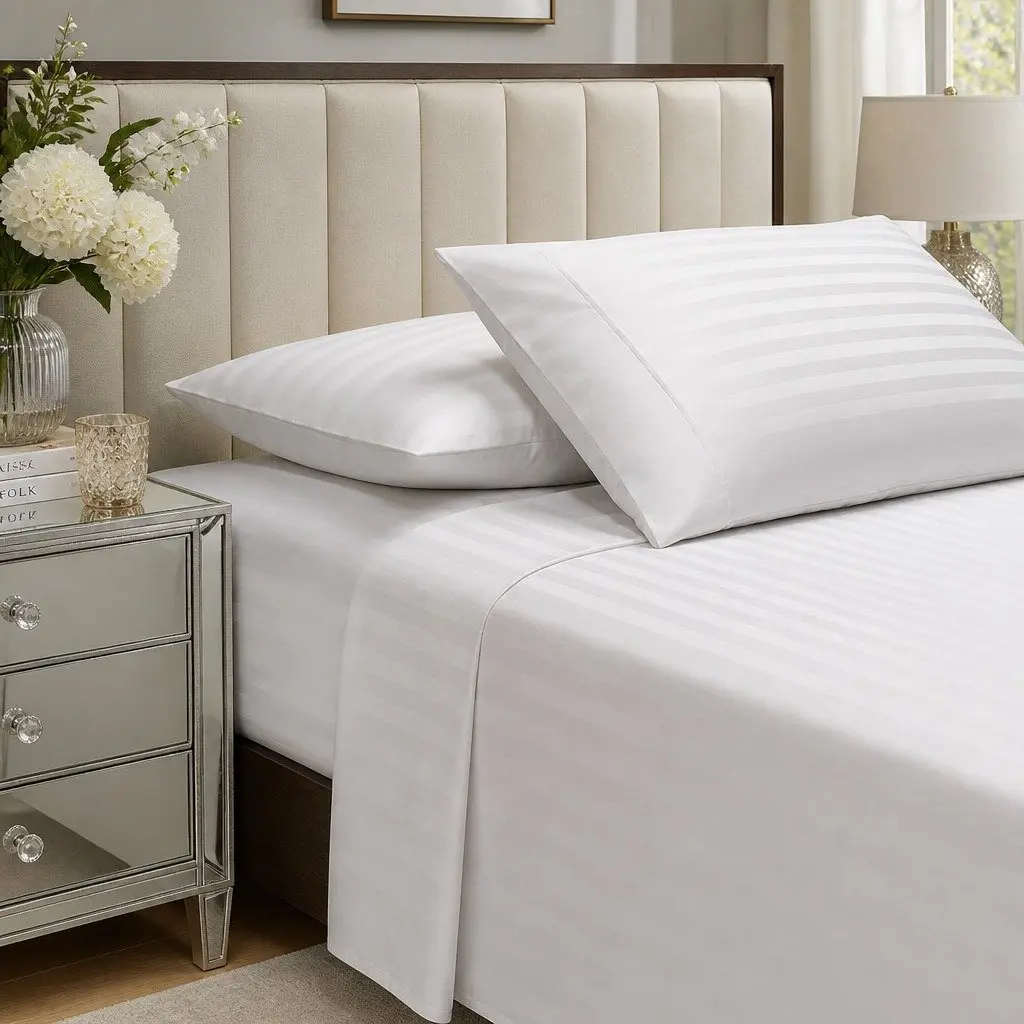 Sheet Set King Damask Stripe 1200 Thread Count Cotton Blend Sateen Bedding