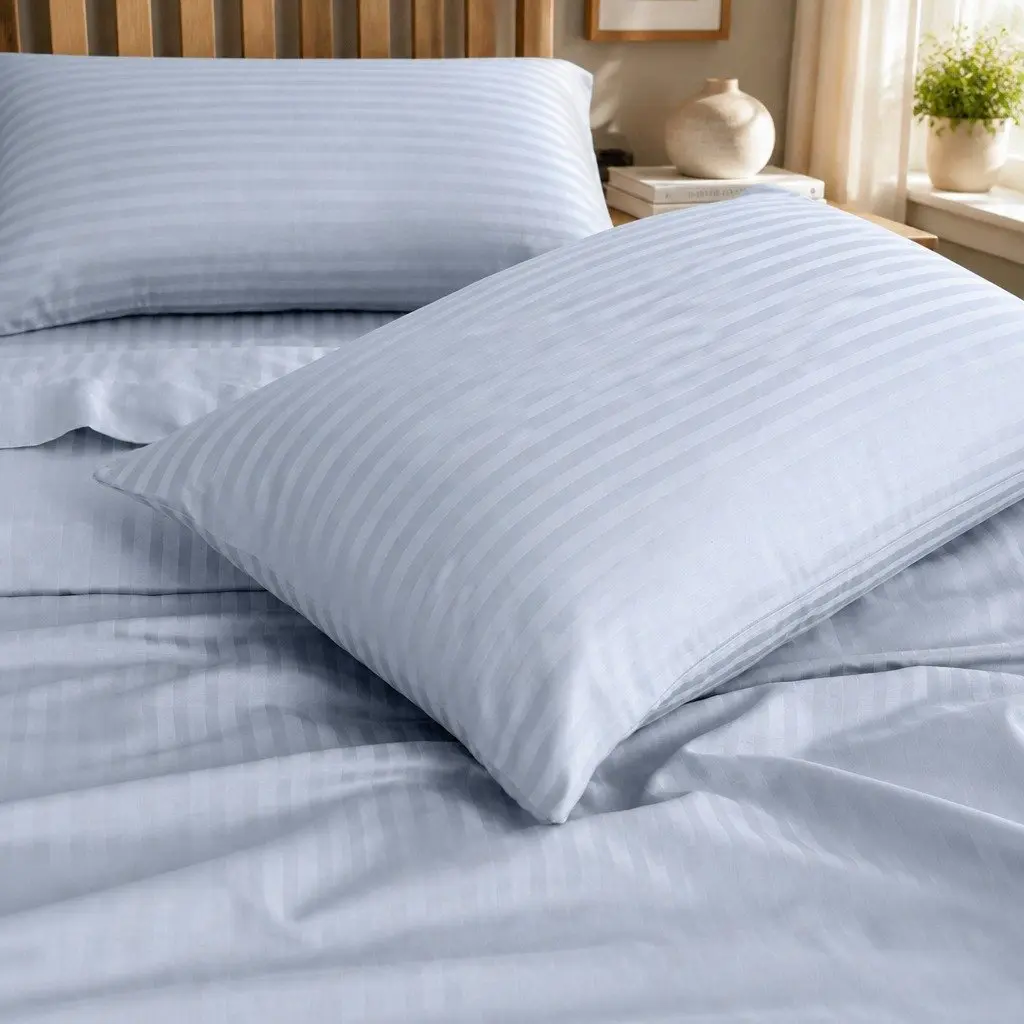 1200 Thread Count Sheet Set King Blue Fog Damask Stripe Cotton Blend