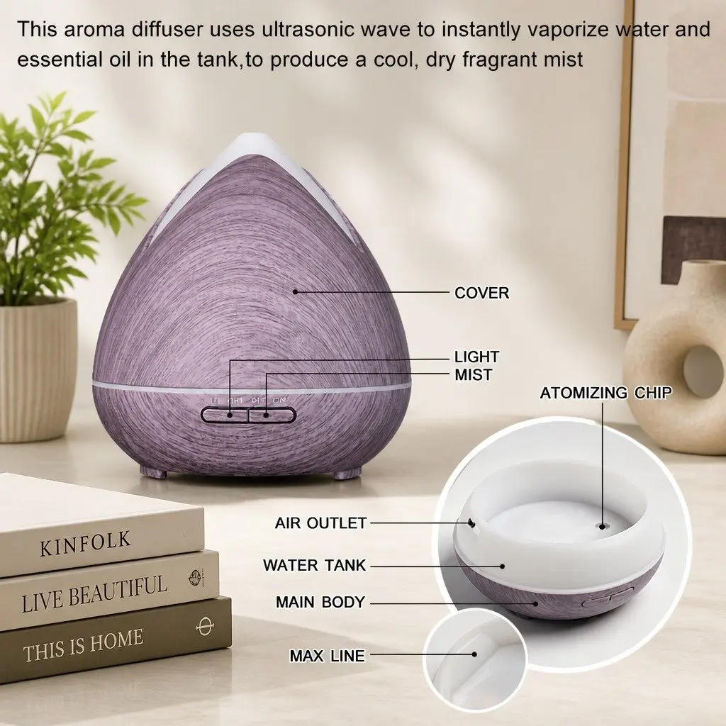 Ultrasonic Diffuser Aromatherapy 400ml for Home Bedroom with 7 LED Mood Lights