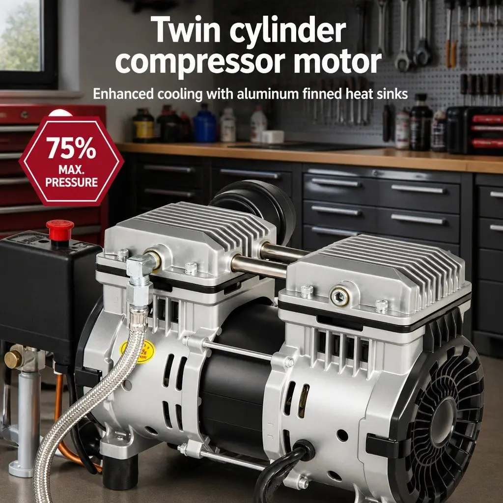 30L Air Compressor Quiet Oil-Free Portable Tyre Inflator 40L/Min 0.75HP
