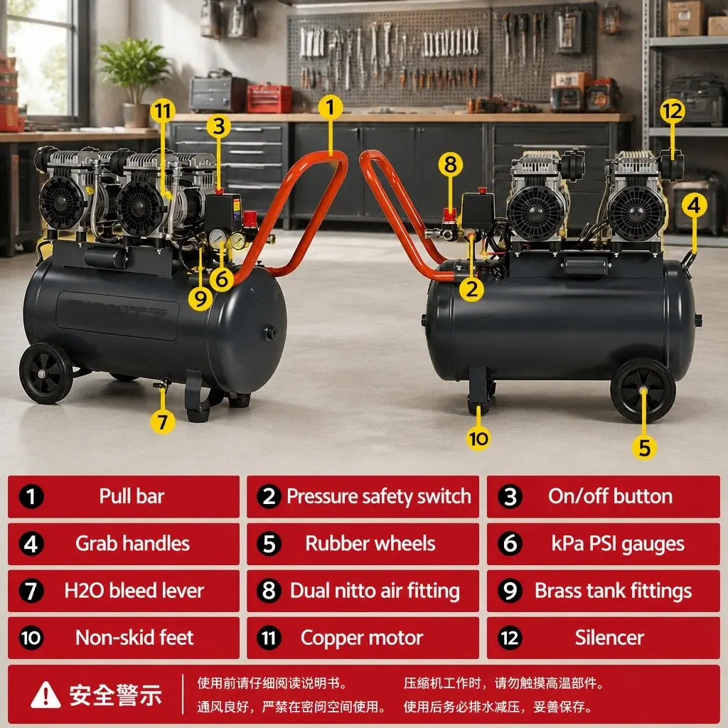 50L Air Compressor 3.0HP Oil-Free Unit