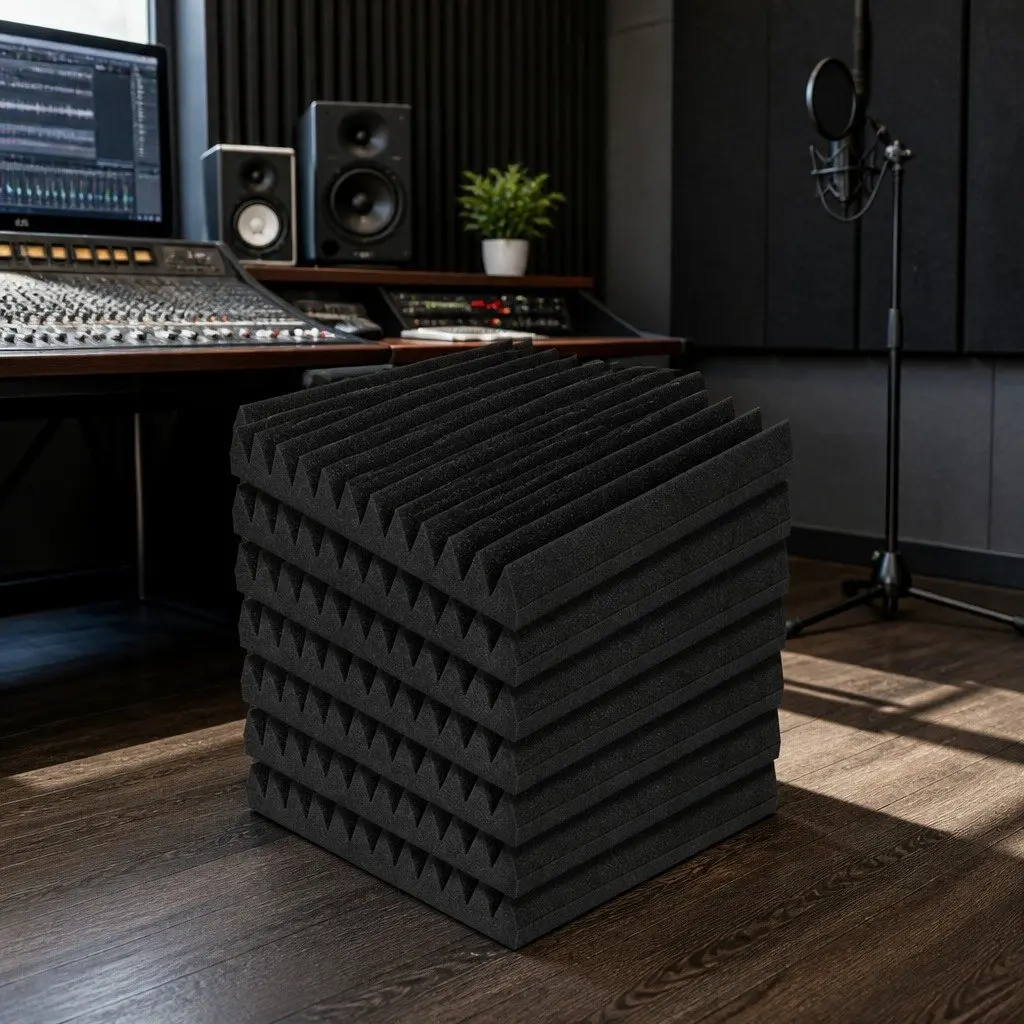 Acoustic Foam Wedge Tiles 60pcs 30x30x5cm Black Sound Absorption Studio Proofing