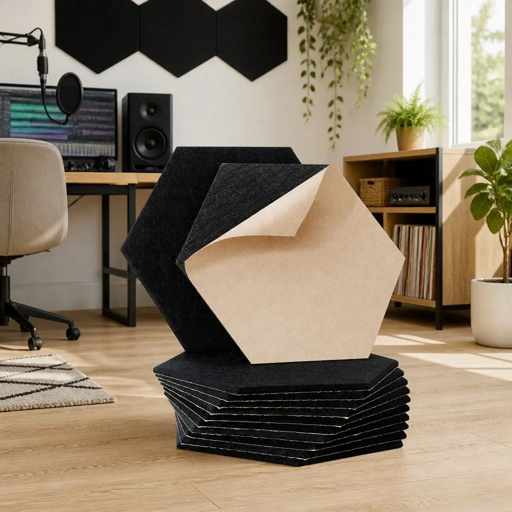 Acoustic Foam Soundproofing Tiles 12pcs Hexagonal Panel Black Noise Absorption