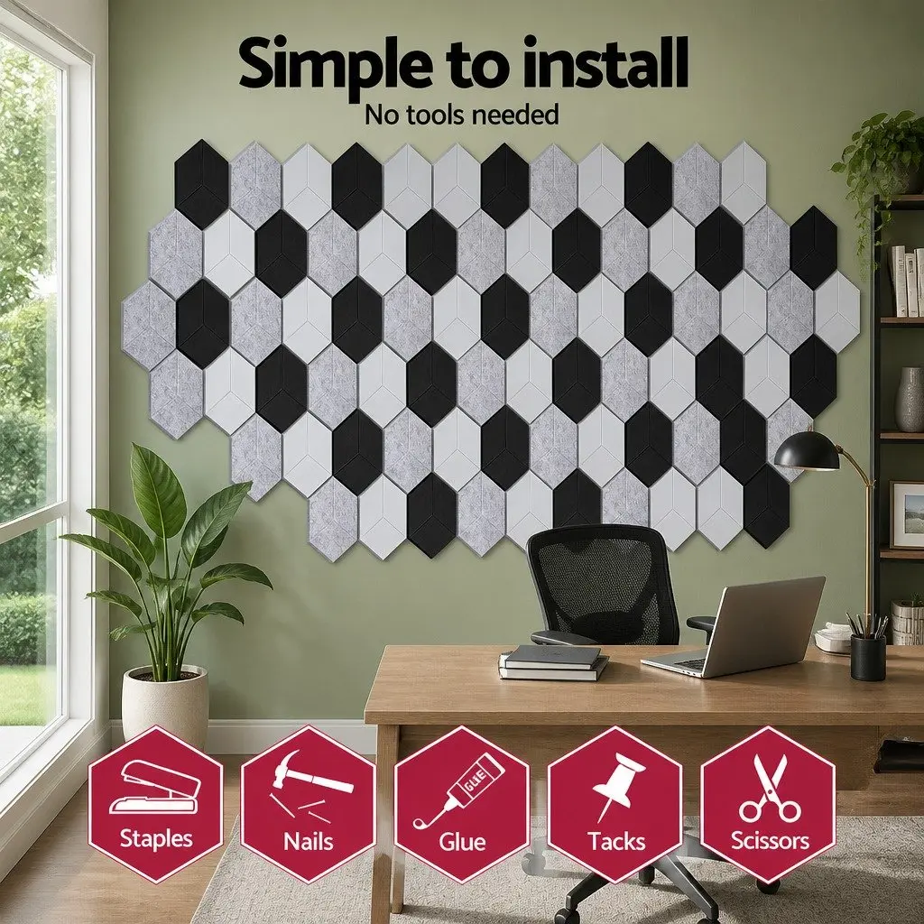 Acoustic Foam Soundproof Absorption Tiles 12pcs Hexagon Panel Home Studio