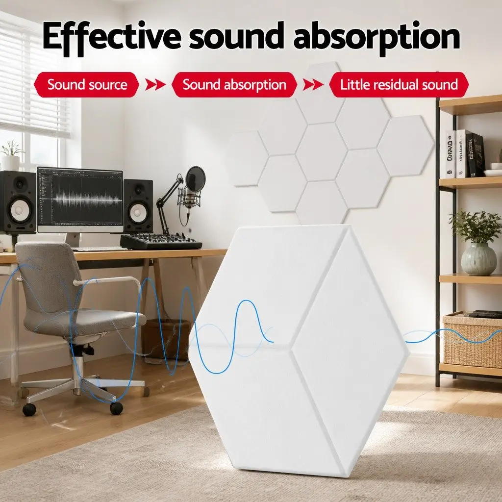 Acoustic Foam Soundproof Panels Wall Absorption Hexagonal Tiles 12 Piece