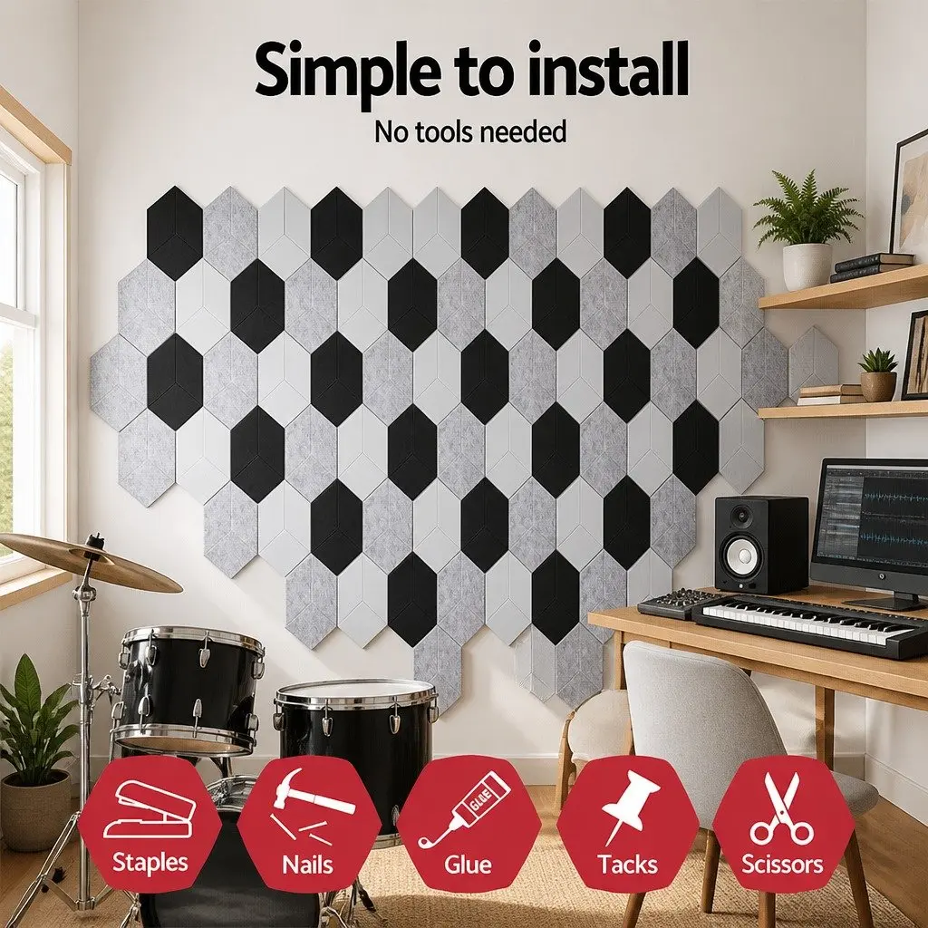 Acoustic Foam Soundproof Panels Wall Absorption Hexagonal Tiles 12 Piece