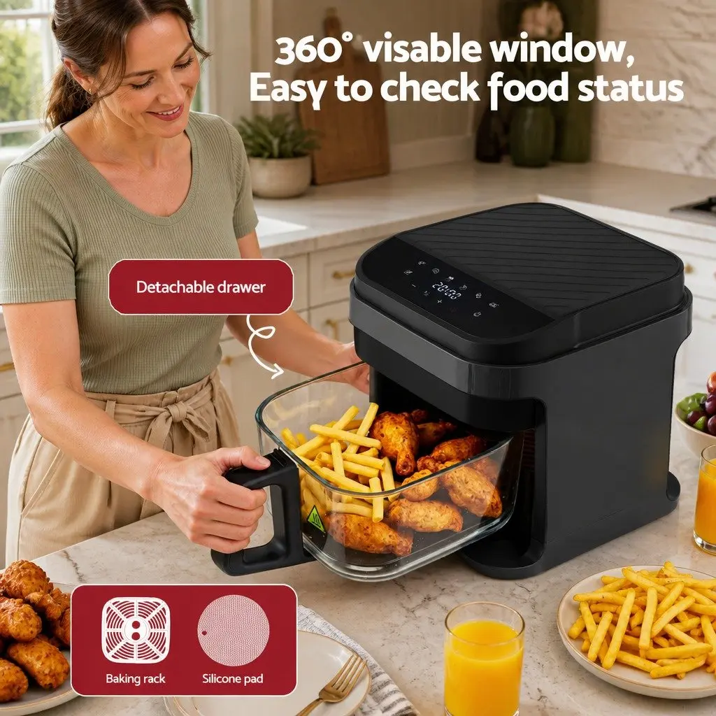 Air Fryer 5.5L Touch Control Electric Cooker 1200W Hot Air Circulation Black