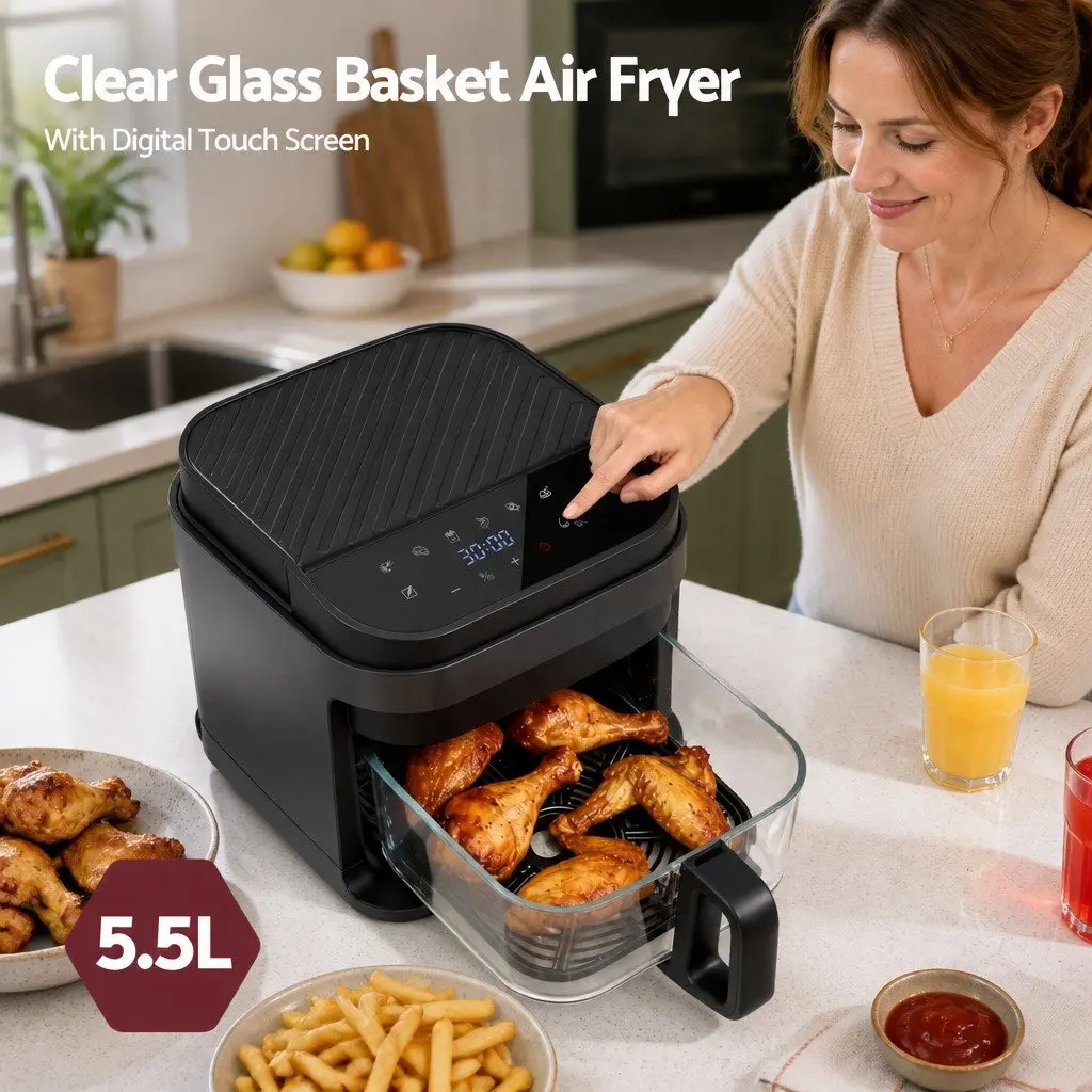 Air Fryer 5.5L Touch Control Electric Cooker 1200W Hot Air Circulation Black