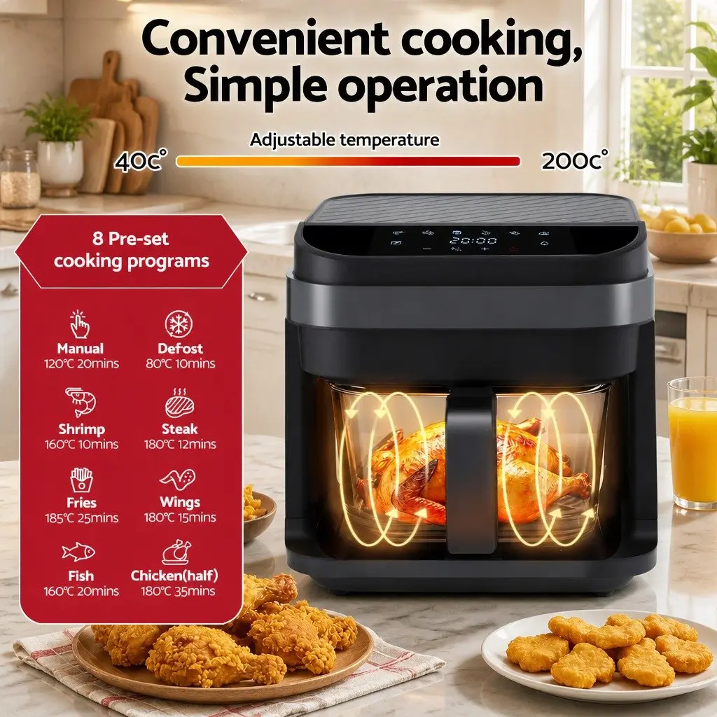 Air Fryer 5.5L Touch Control Electric Cooker 1200W Hot Air Circulation Black