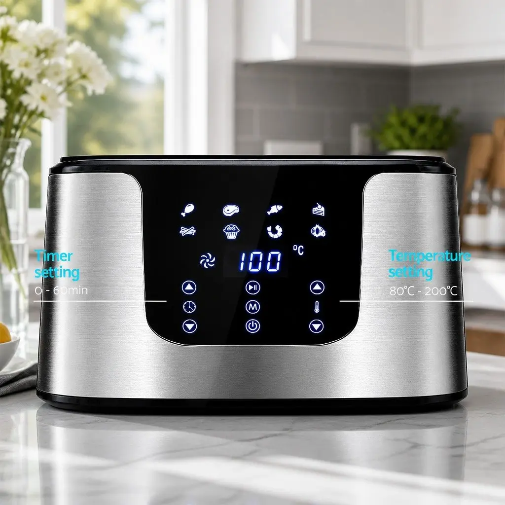 Air Fryer Kitchen 7L LCD Touch Control Black Stainless Steel