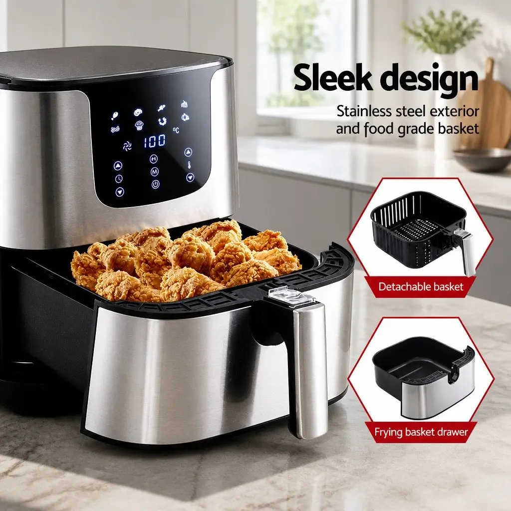 Air Fryer Kitchen 7L LCD Touch Control Black Stainless Steel