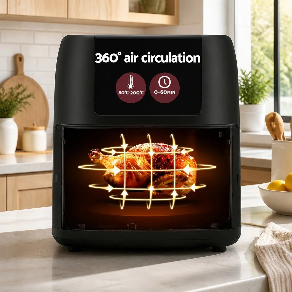 Air Fryer 8L LCD Touch Control Kitchen Cooking Appliance Black Frying Basket