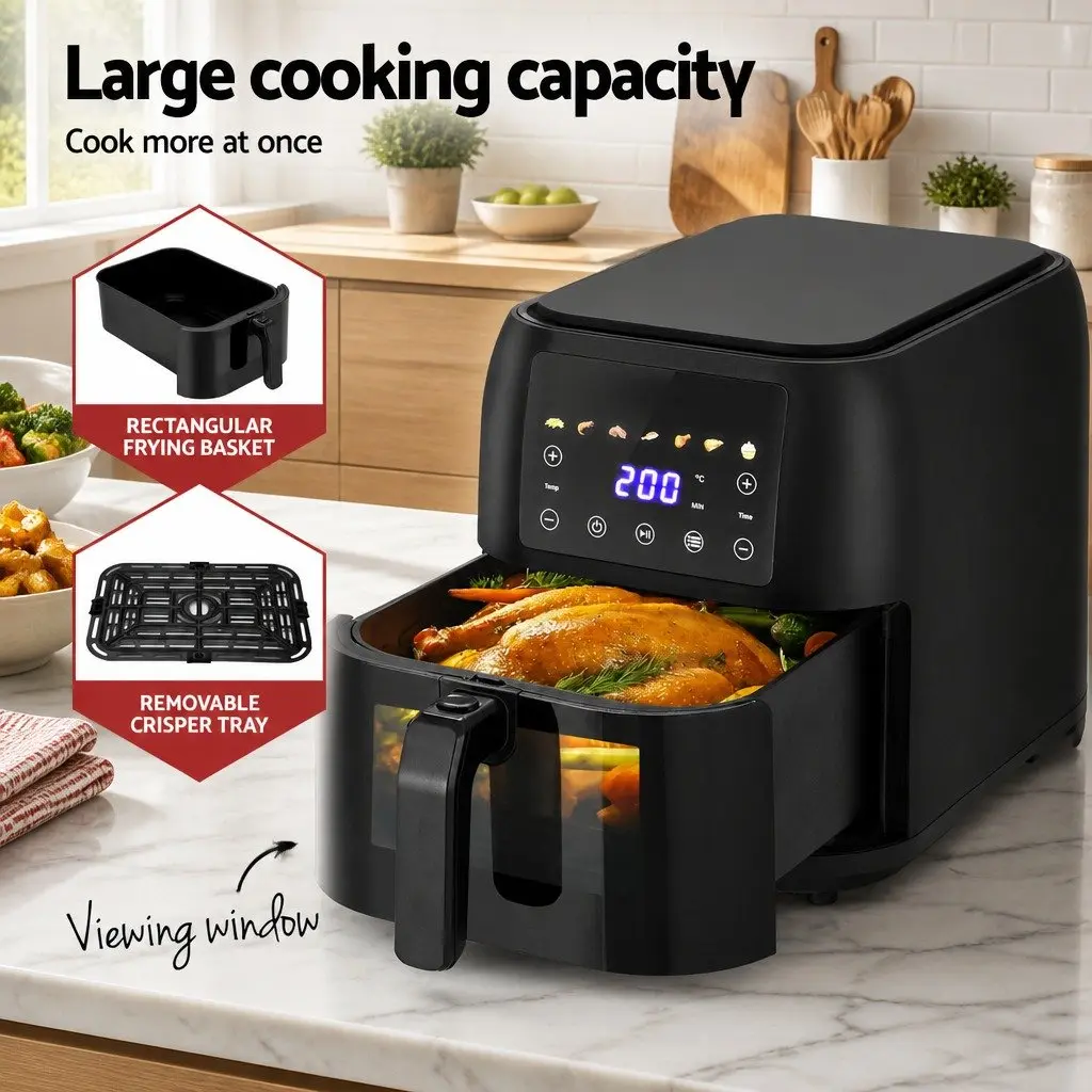 Air Fryer 8L LCD Touch Control Kitchen Cooking Appliance Black Frying Basket
