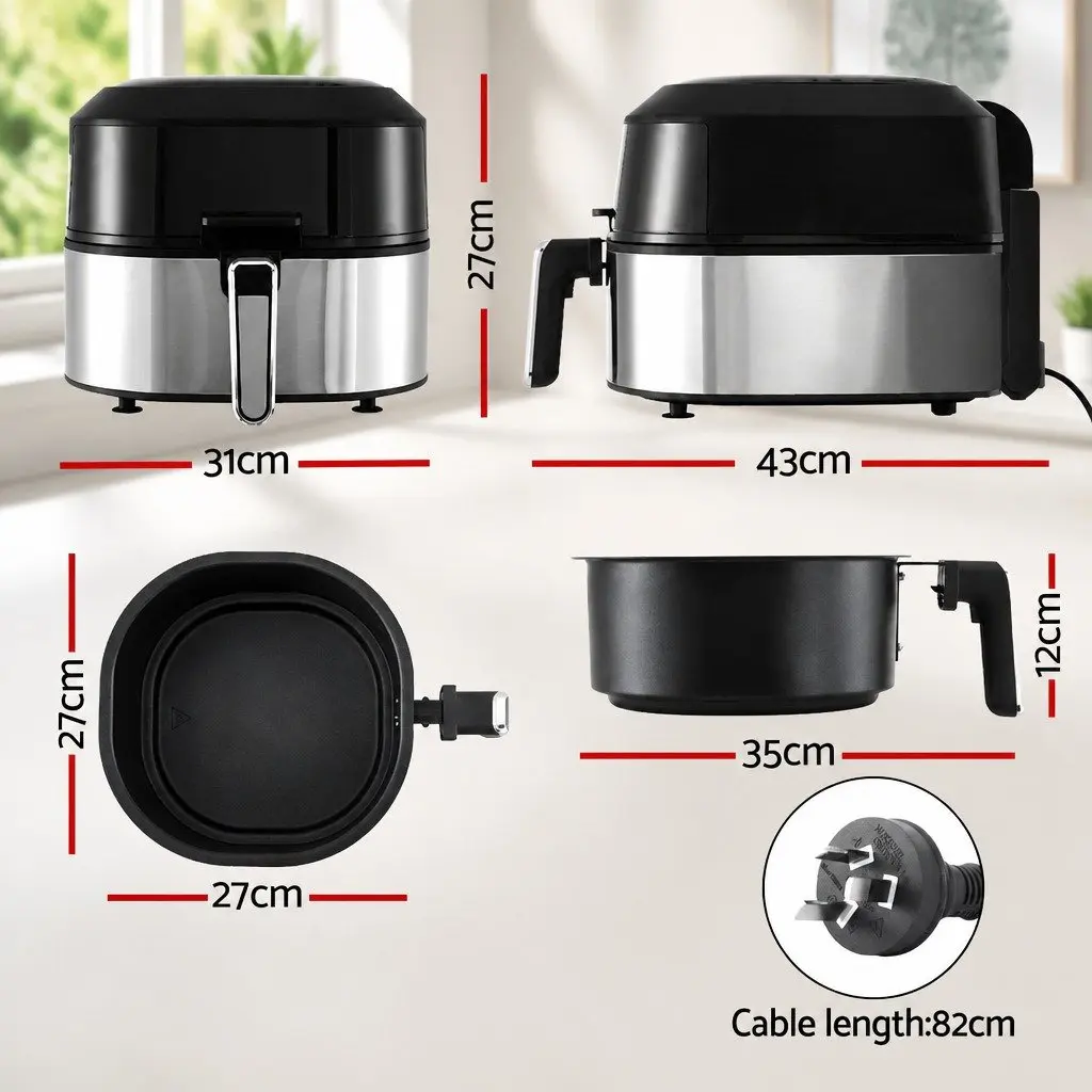 Air Fryer and Grill Kitchen 5.5L Capacity 1500W LCD Display Touch Control Black