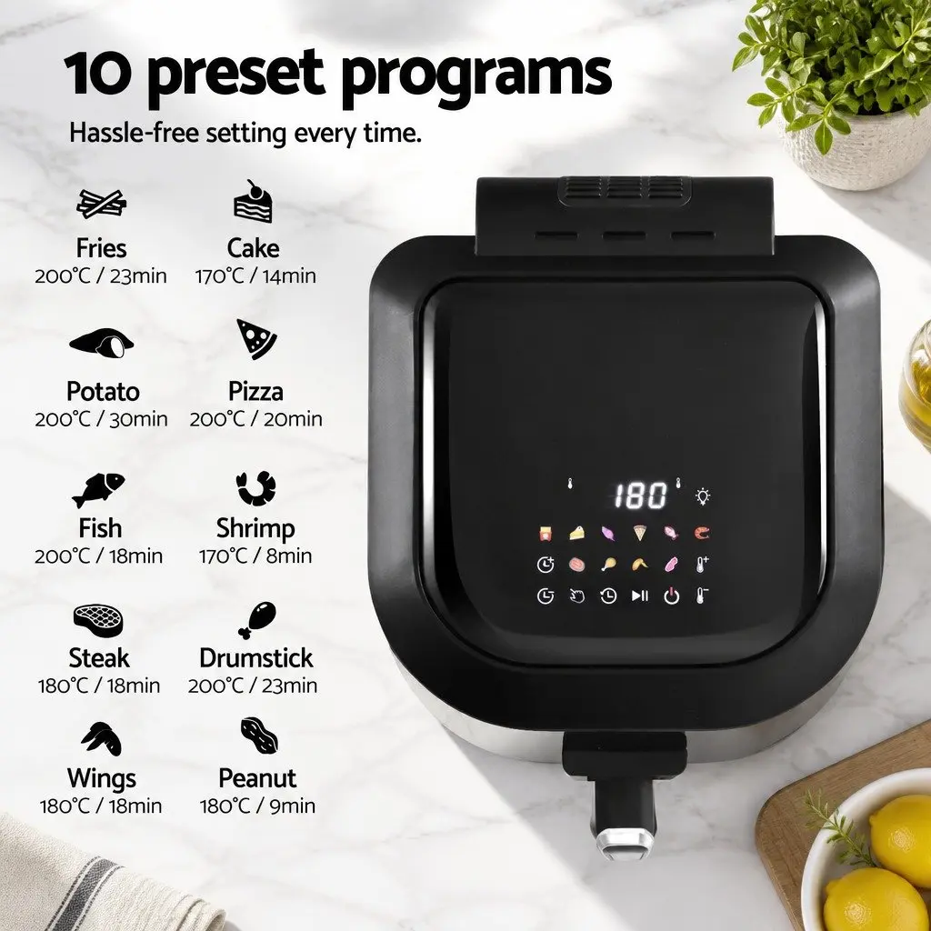 Air Fryer and Grill Kitchen 5.5L Capacity 1500W LCD Display Touch Control Black