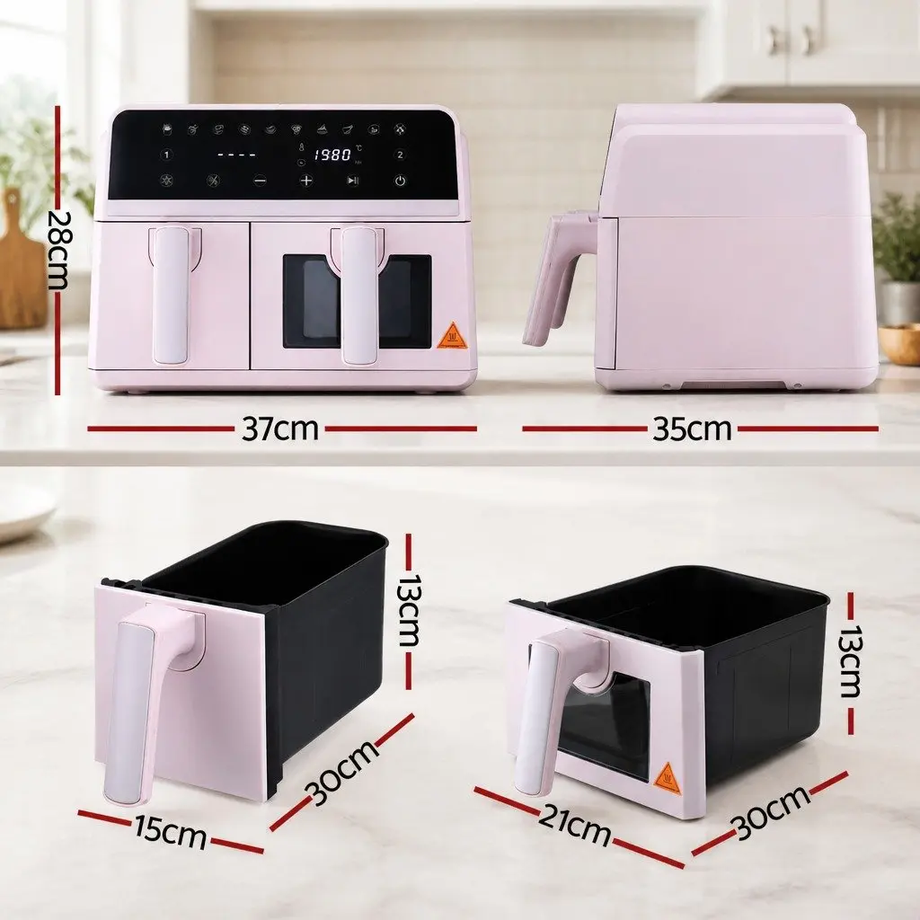 Air Fryer Dual Zone Kitchen Appliance 9L with Two Independent Baskets Pink