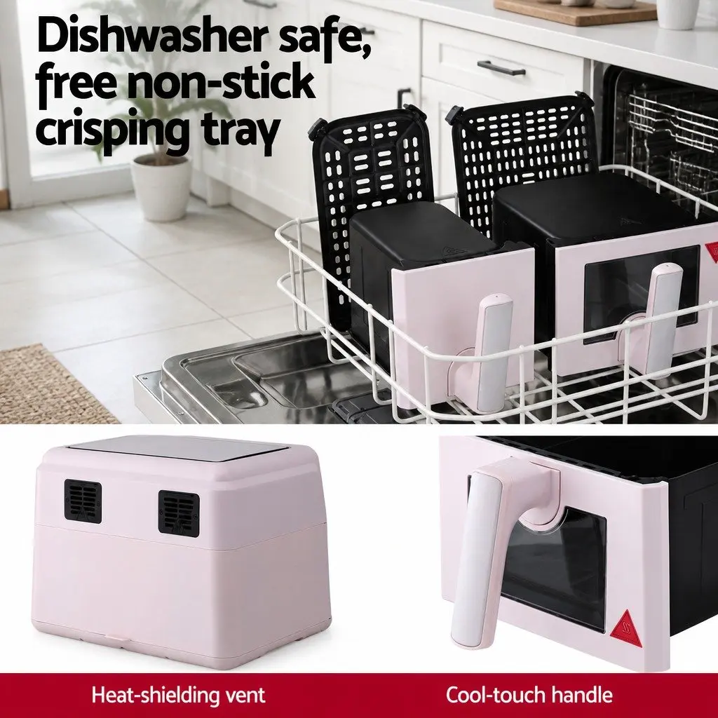 Air Fryer Dual Zone Kitchen Appliance 9L with Two Independent Baskets Pink