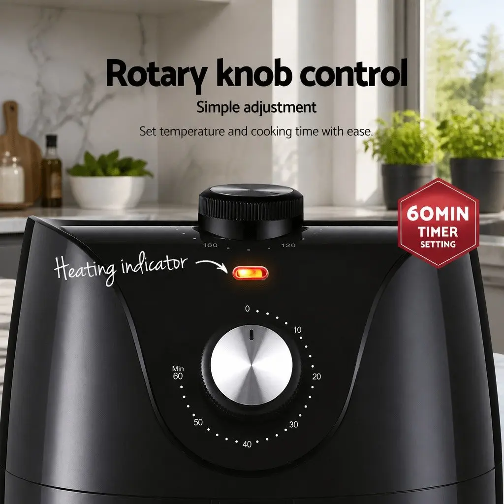 Air Fryer Kitchen 2.5L Capacity Knob Control Black