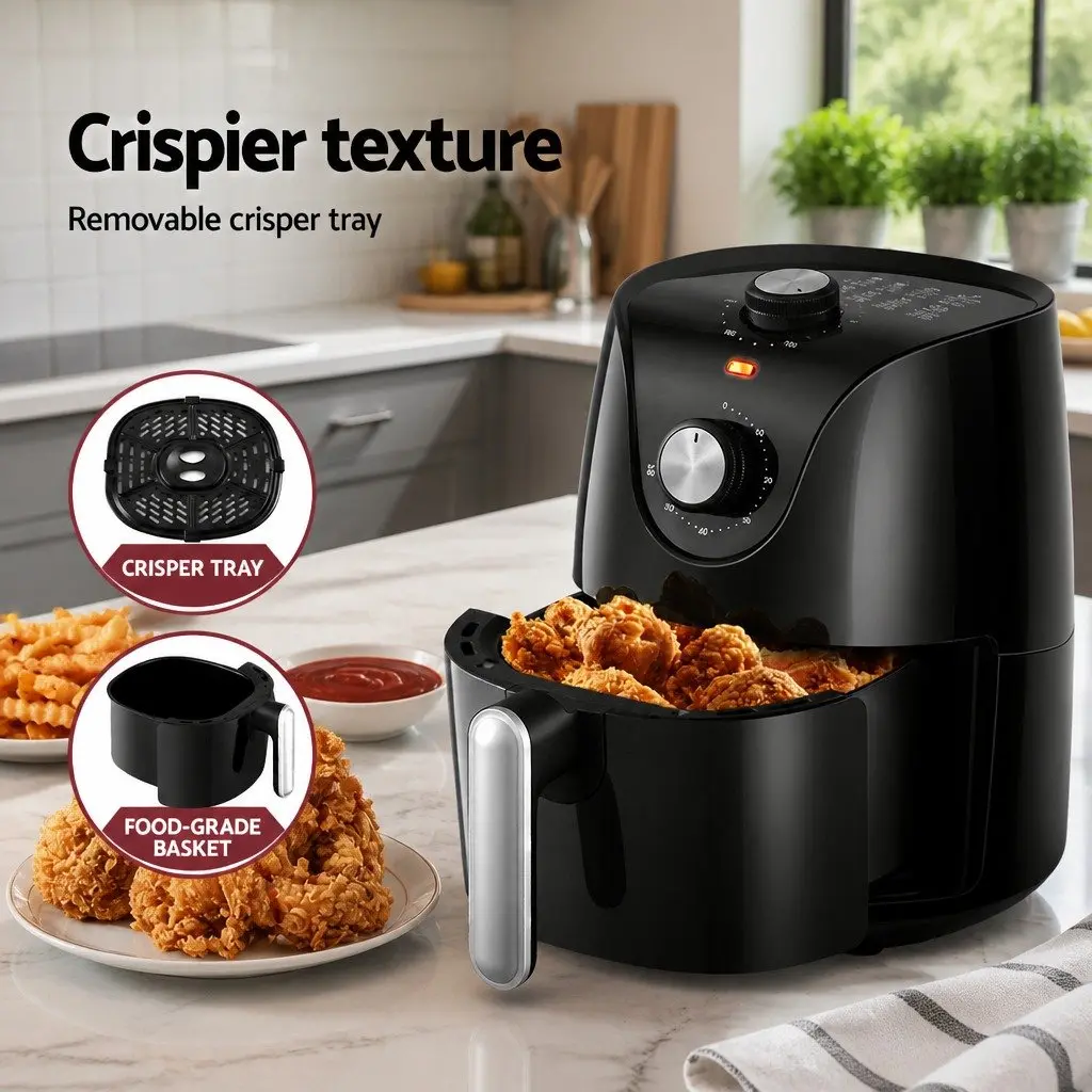 Air Fryer Kitchen 2.5L Capacity Knob Control Black