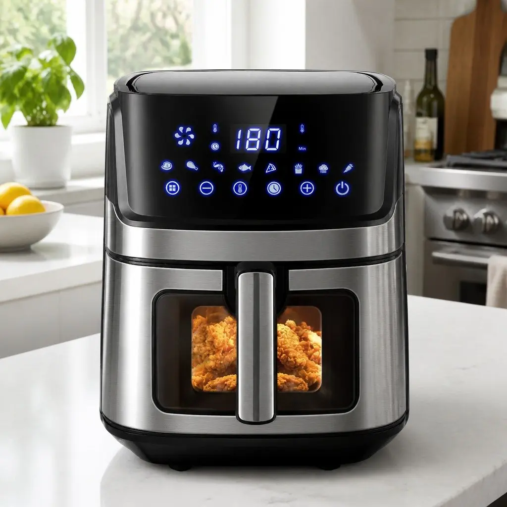 Air Fryer 6.5L LCD Touch Control Panel Tempered Glass Window Kitchen Cooking