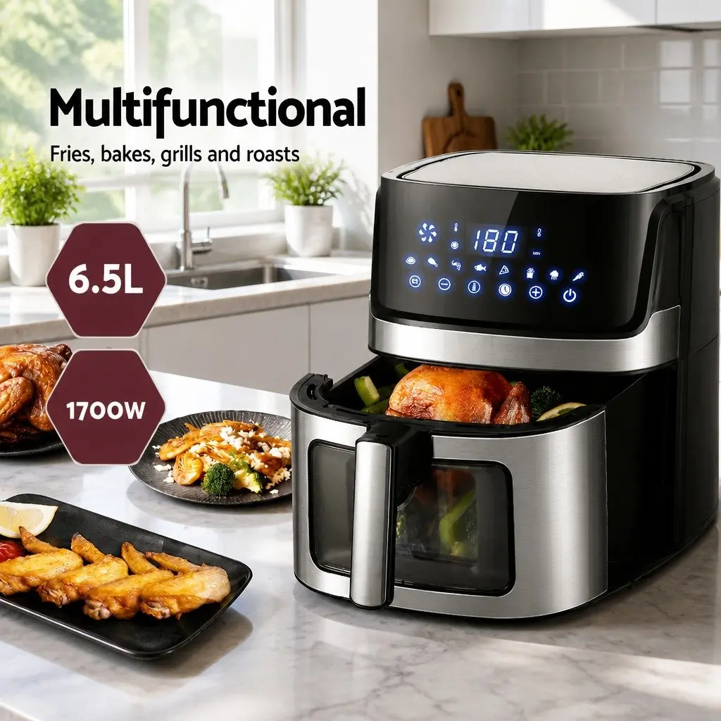 Air Fryer 6.5L LCD Touch Control Panel Tempered Glass Window Kitchen Cooking