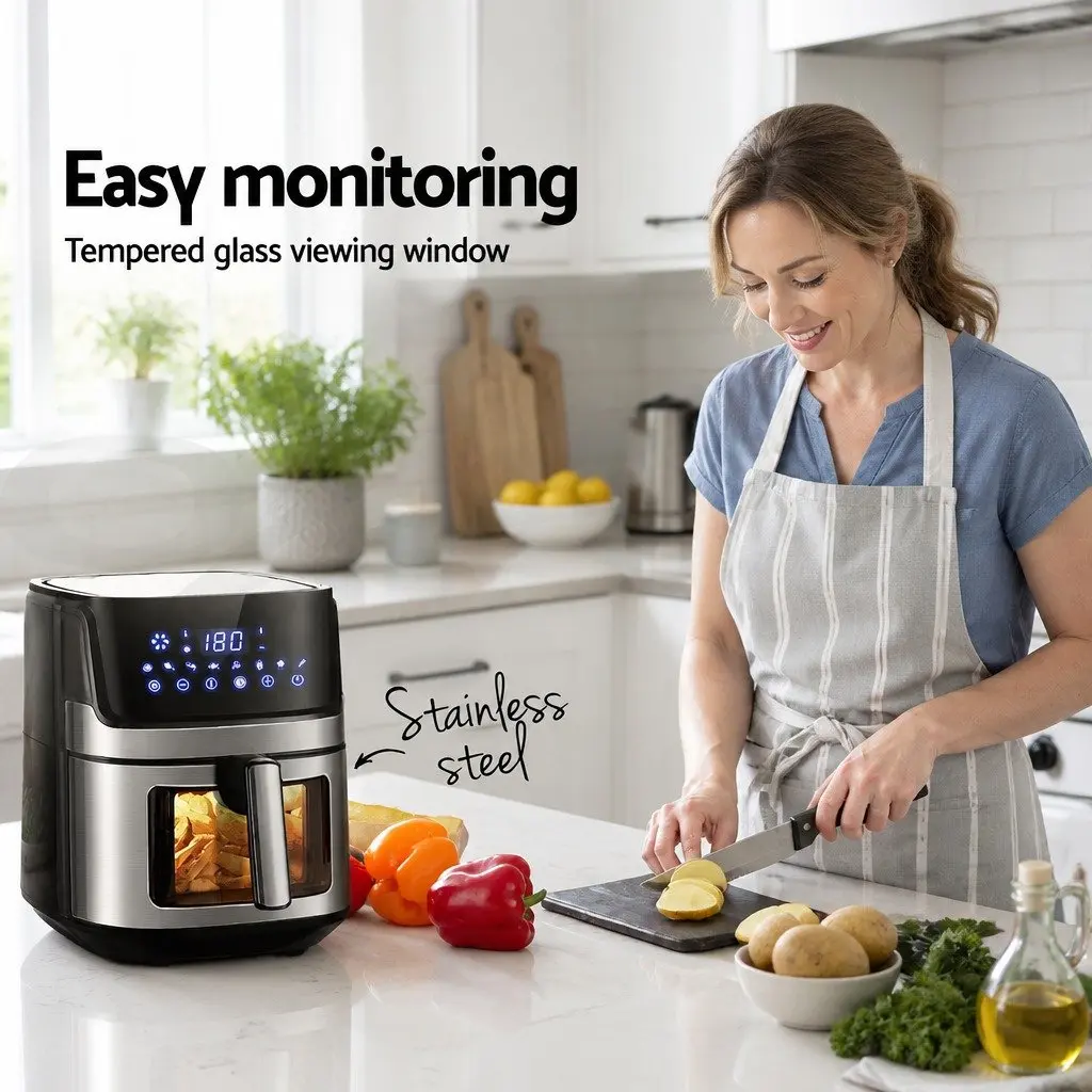 Air Fryer 6.5L LCD Touch Control Panel Tempered Glass Window Kitchen Cooking