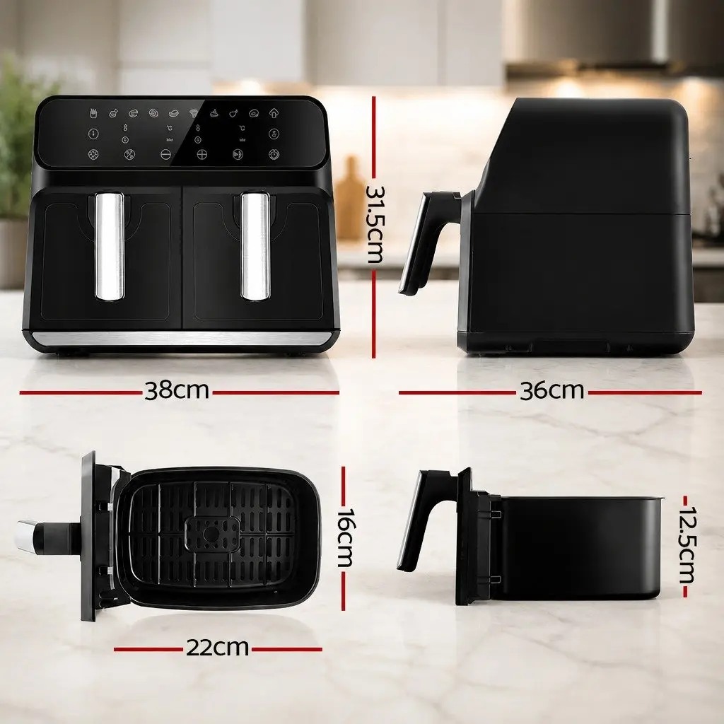 8L Dual Zone Air Fryer Kitchen Cooking Appliance with Digital Touch Control Black