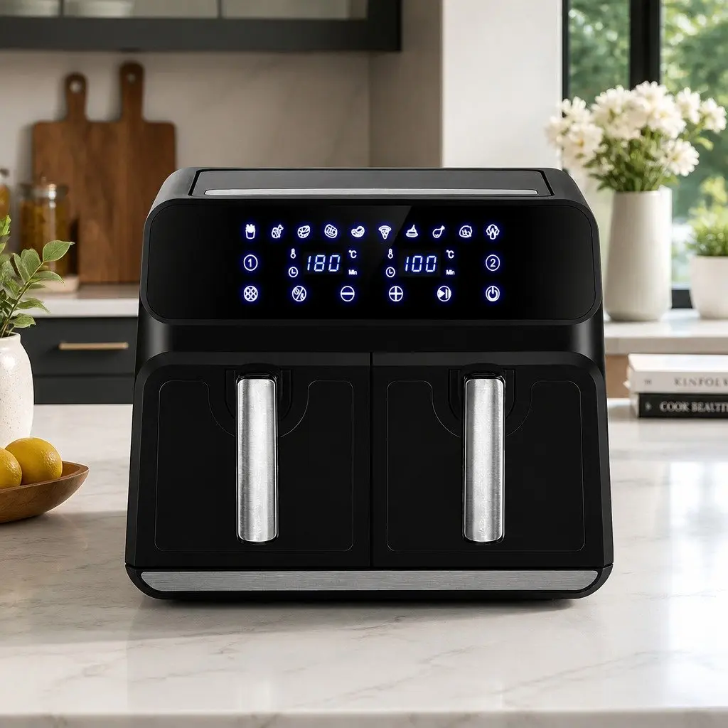 8L Dual Zone Air Fryer Kitchen Cooking Appliance with Digital Touch Control Black