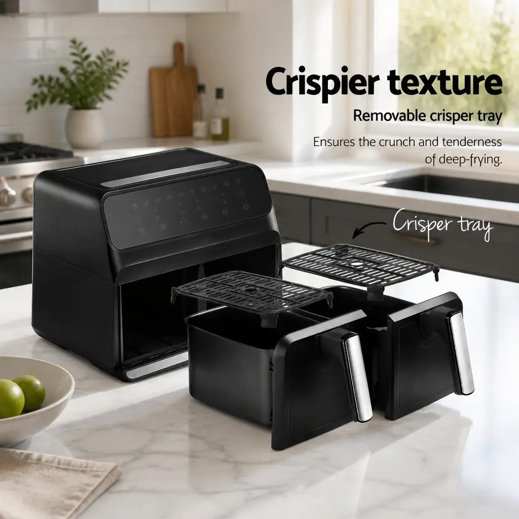 8L Dual Zone Air Fryer Kitchen Cooking Appliance with Digital Touch Control Black