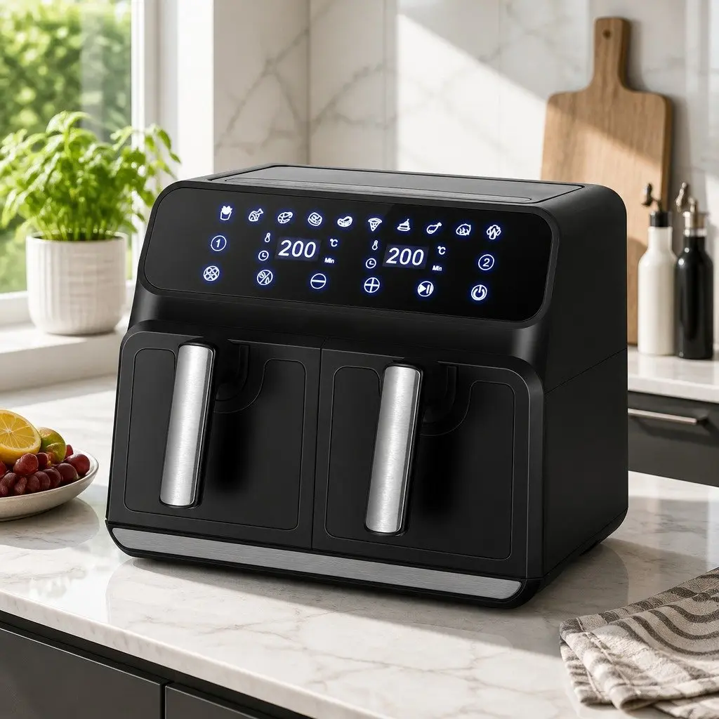 8L Dual Zone Air Fryer Kitchen Cooking Appliance with Digital Touch Control Black