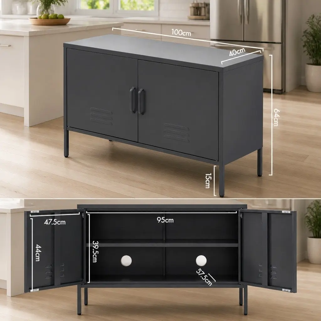 Buffet Sideboard Metal Cabinet Storage with Adjustable Shelf and Cable Hole